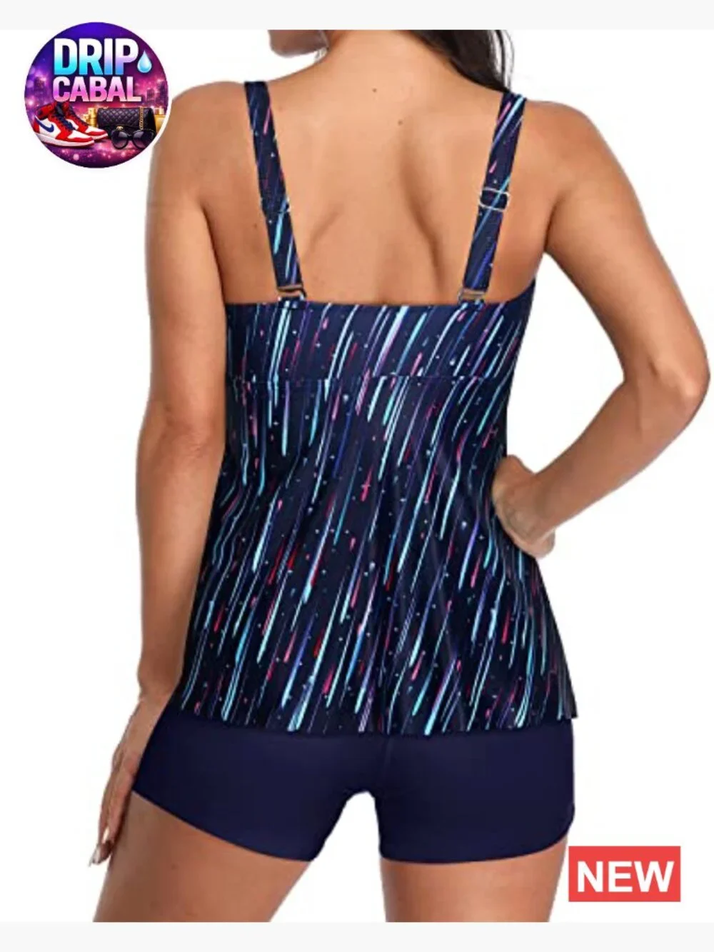 2 Piece Flowy Tankini Swimsuit with Boyshorts V Neck Tank Top Modest Swimwear